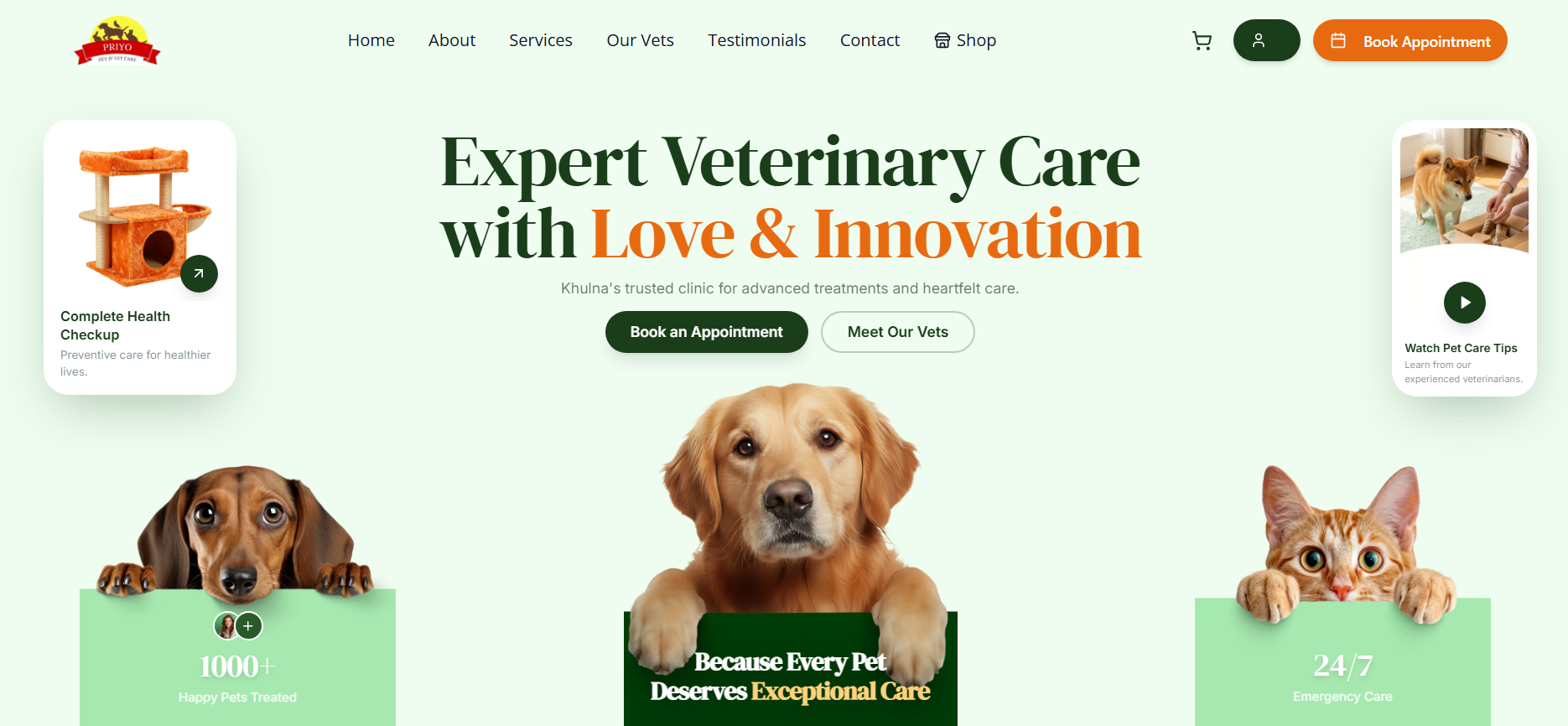 The Priyo Pet & Vet Care website