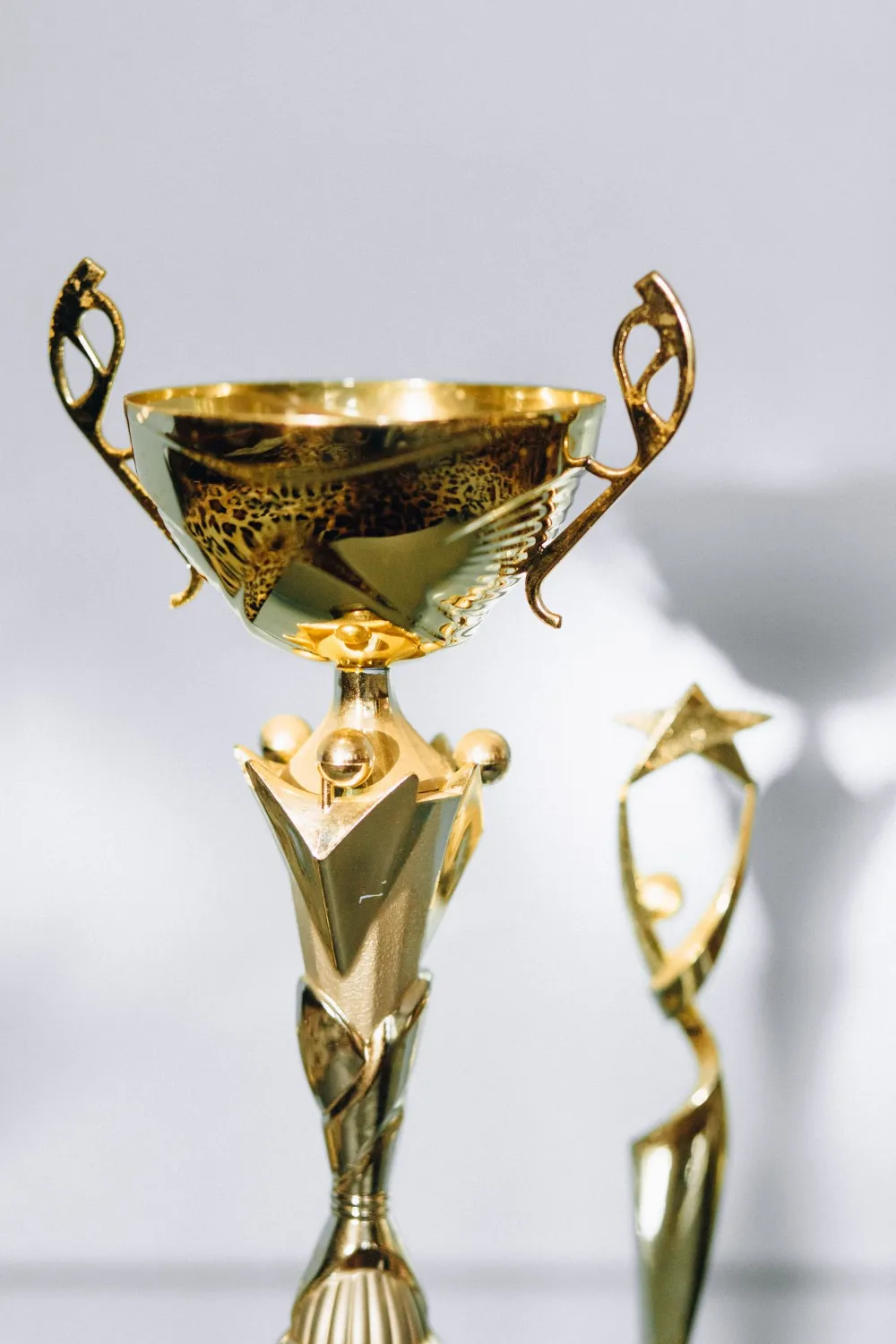 Gold trophies in close-up